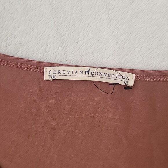 Peruvian Connection pima cotton scoop neck Long Sleeve Tee Rust Brown Base XS - Picture 2 of 6